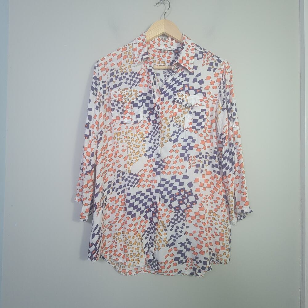 Cabi S 3/4 Roll Tab Sleeve Button Grand Prix Top Shirt